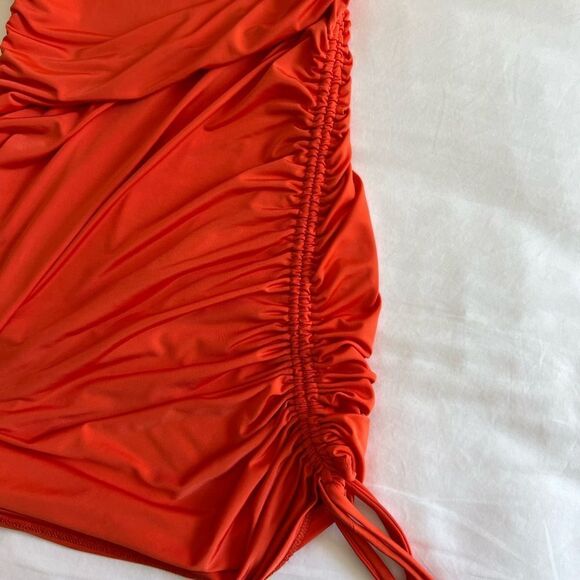 Bright Orange Ruched Side Mini Dress - Picture 6 of 8